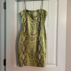 Fashion Nova Green and Black Reptile Print Dress